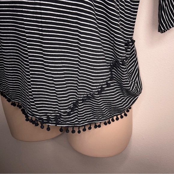 1X Isla Woman Black White Stripe Top 3/4 Sleeve Layered Style Stretch Casual - Picture 8 of 10